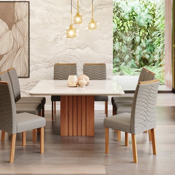 Sala De Jantar Ana 130x130cm Com 8 Cadeiras Clarice Cinamomo/
