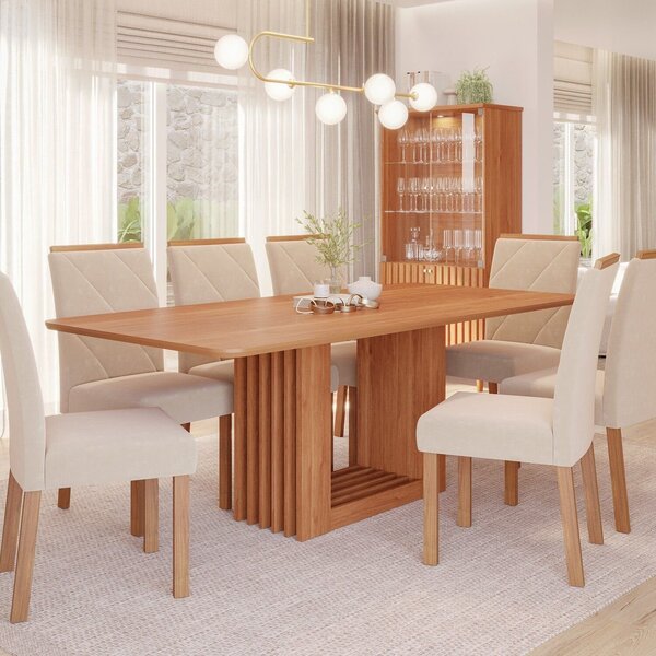 Sala De Jantar Ariela 210cm Sem Vidro Com 8 Cadeiras Fernanda