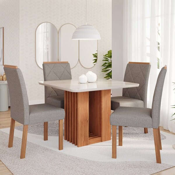 Sala De Jantar Ariela 95x95cm Com 4 Cadeiras Fernanda Cinamom