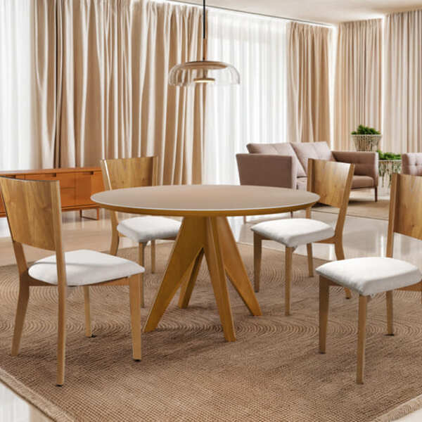 Sala De Jantar C Vidro Madeira 4 Cad 1,10m Ametista Harmonia