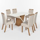 Sala De Jantar Carla Mesa 160 Cm Canto Reto Com Vidro 6 Cadei