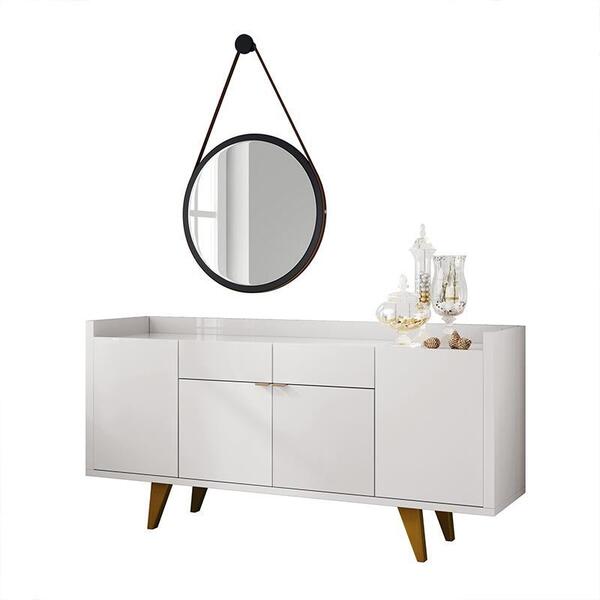 Sala De Jantar Com Buffet Aparador Intense E Espelho - Pr Móv