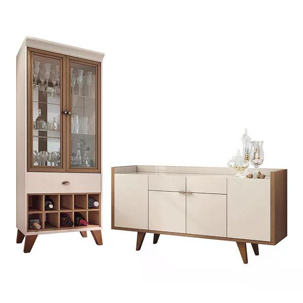 Sala De Jantar Com Cristaleira E Buffet Aparador Intense - Pr