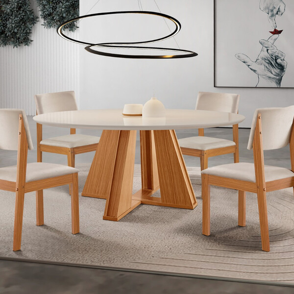 Sala De Jantar Completa Com 4 Cadeiras 1,10x1,10m - Rubi Turi