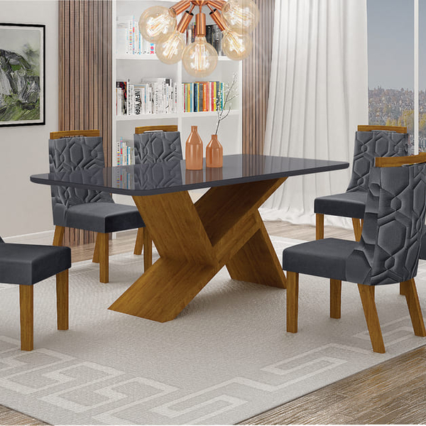 Sala De Jantar Completa Com 6 Cadeiras Tampo Grafite 1,80x0,9