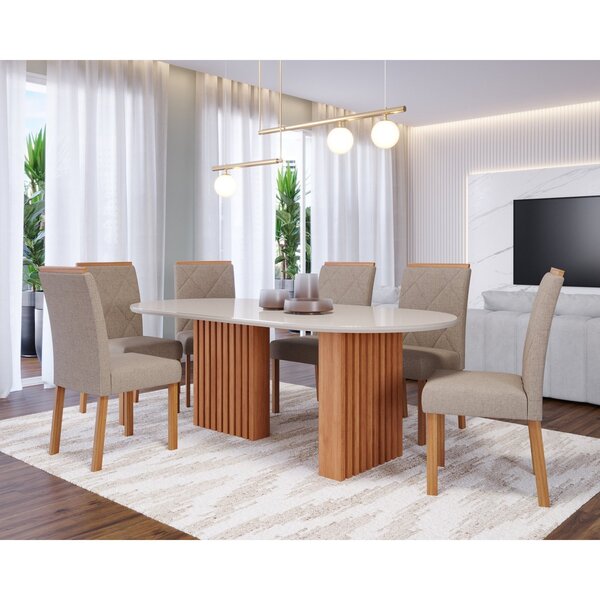 Sala De Jantar Ester 210cm Oval Com 6 Cadeiras Fernanda Wood