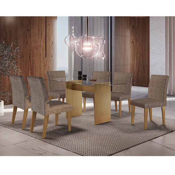 Sala De Jantar Grécia 160 Cm Tampo Vidro 6 Cadeiras Grécia Ru
