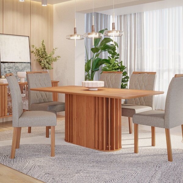 Sala De Jantar Julieta 180 Sem Vidro Com 6 Cadeiras Cinamomo/