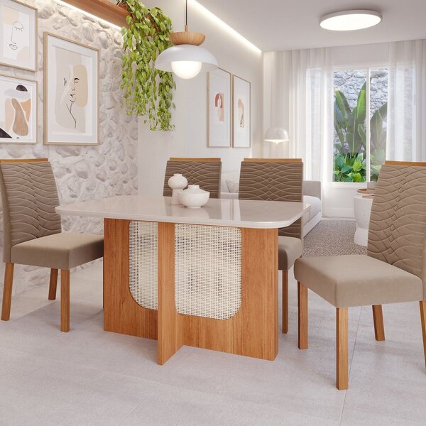 Sala De Jantar Louise 1,30 Com 4 Cadeiras Clarice Cinamomo/of