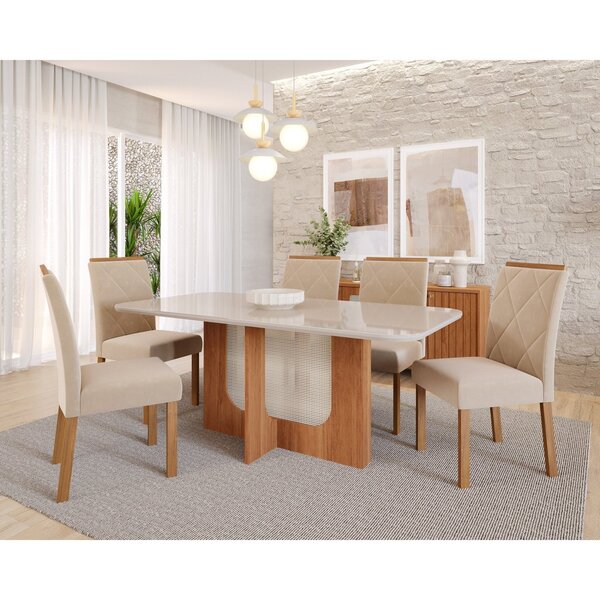 Sala De Jantar Louise 180cm Com 06 Cadeiras Fernanda Wood Cin