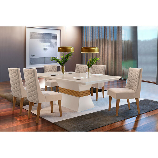 Sala De Jantar Lucy 180 Tampo Mdf Com 6 Cadeiras Safira Rufato