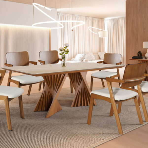 Sala De Jantar Madeira 6 Cad 1,6x0,9m - Diamante - Harmonia