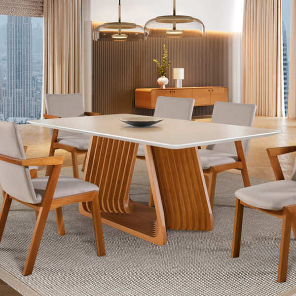 Sala De Jantar Madeira 6 Cad 1,80x0,90m Obisidiana Harmonia