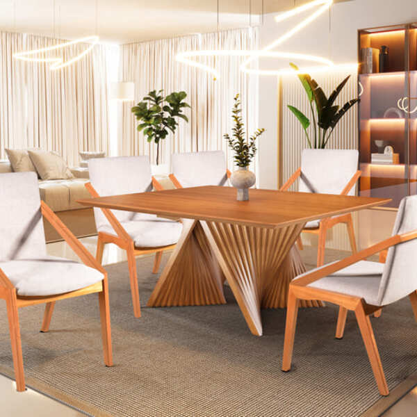 Sala De Jantar Madeira Maciça 6 Cadeiras Topázio Harmonia