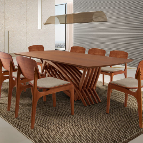 Sala De Jantar Madeira Maciça 8 Cadeiras 2,20x1,10m - Aurora-