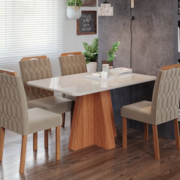 Sala De Jantar Maitê 130 Cm Com 4 Cadeiras Paola Wood Cinamom