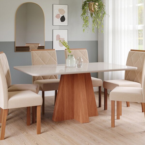 Sala De Jantar Maitê 160 Cm Com 6 Cadeiras Fernanda Wood Cina