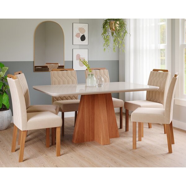 Sala De Jantar Maite 160cm Com 6 Cadeiras Paola Cinamomo/off