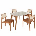 Sala De Jantar Mesa 110x76cm Tampo Em Mdf Com Vidro 4 Cadeira