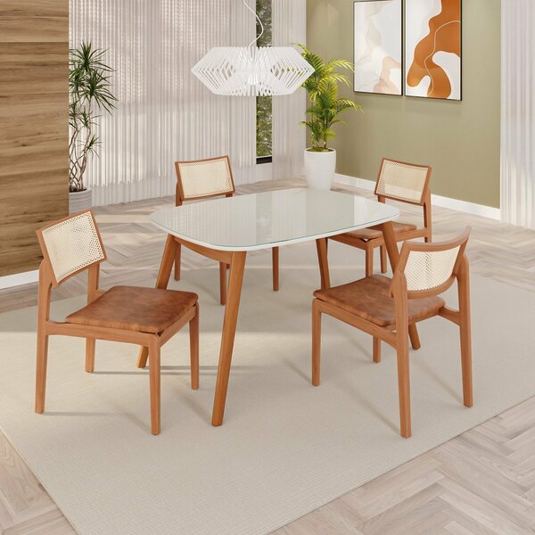 Sala De Jantar Mesa 110x76cm Tampo Em Mdf Com Vidro 4 Cadeira