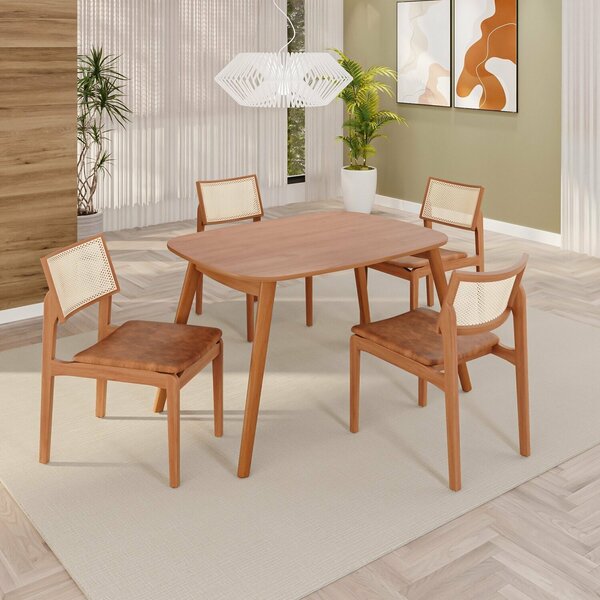 Sala De Jantar Mesa 110x76cm Tampo Laminado Com 4 Cadeiras Em