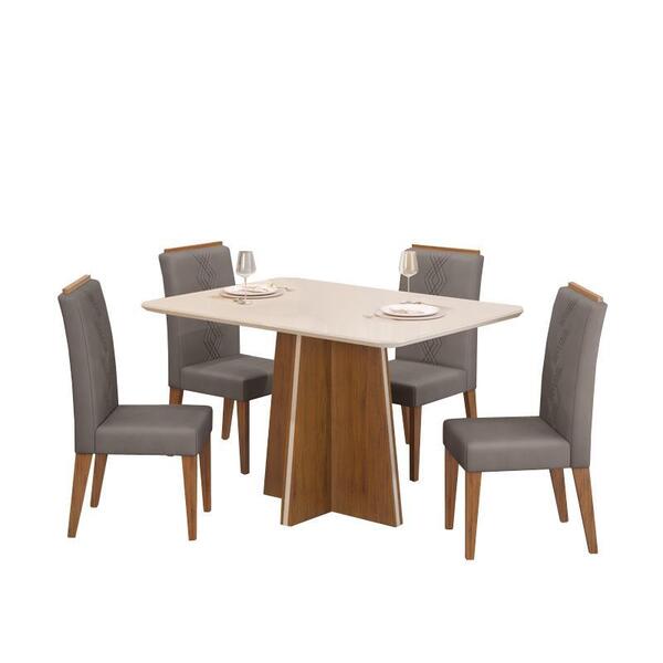 Sala De Jantar Mesa Agnes Freijó/off White C/ 4 Cadeiras Ayla