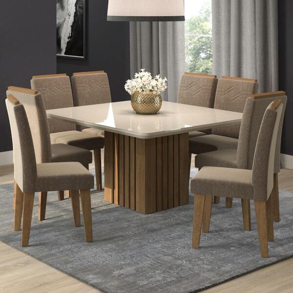 Sala De Jantar Mesa Ana Quadrada 1,30m Vidro Temperado E 8 C