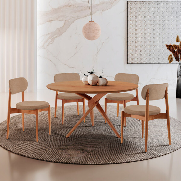 Sala De Jantar Mesa Ballare 120cm Tampo Redondo Com 4 Cad...