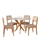 Sala De Jantar Mesa Cacau 95x77cm Com Vidro E 4 Cadeiras Enca