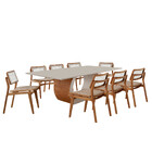 Sala De Jantar Mesa Ellis 220cm Madeira Tampo Com Vidro Com 8