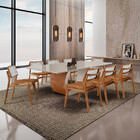 Sala De Jantar Mesa Ellis 220cm Madeira Tampo Com Vidro Com 8