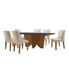 Sala De Jantar Mesa Evora 180  Mdf Vidro Canto Copo Com 6 Cad