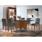 Sala De Jantar Mesa Evora 180  Mdf Vidro Canto Copo Com 6 Cad