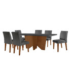 Sala De Jantar Mesa Evora 180  Mdf Vidro Canto Copo Com 6 Cad