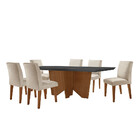 Sala De Jantar Mesa Evora 180  Mdf Vidro Canto Reto Com 6 Cad