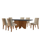 Sala De Jantar Mesa Evora 180 Mdf Canto Copo Com 6 Cadeiras G