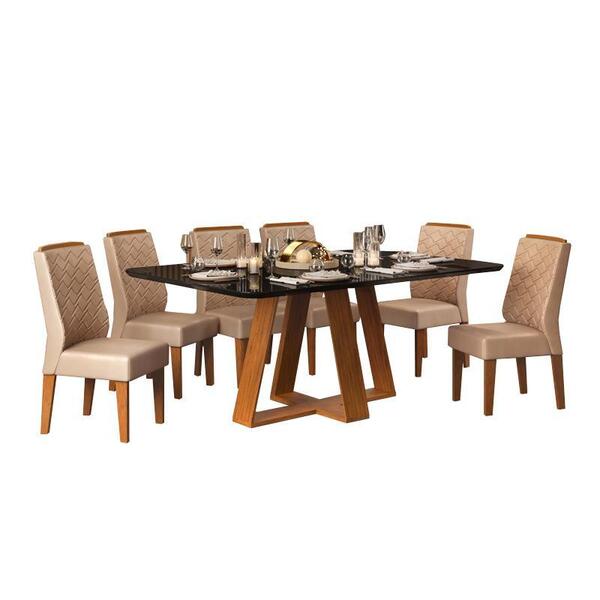 Sala De Jantar Mesa Kiara Freijó/preto C/ 6 Cadeiras Lidia Fr