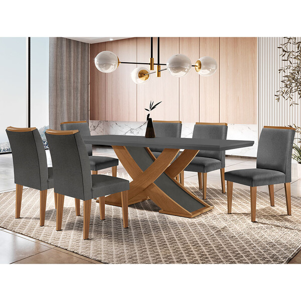 Sala De Jantar Mesa Lisboa 180 Mdf Canto Reto Com 6 Cadeiras