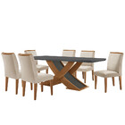 Sala De Jantar Mesa Lisboa 180 Mdf Canto Reto Com 6 Cadeiras