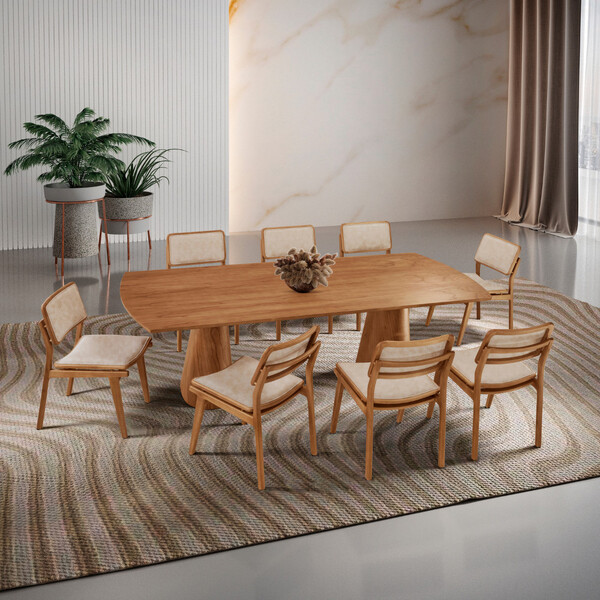 Sala De Jantar Mesa Noronha 220cm Madeira Tampo Barril Lamina