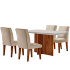 Sala De Jantar Mesa Olimpia 120  Mdf Vidro Canto Reto Com 4 C