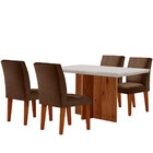 Sala De Jantar Mesa Olimpia 120  Mdf Vidro Canto Reto Com 4 C