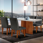 Sala De Jantar Mesa Olimpia 120  Mdf Vidro Canto Reto Com 4 C