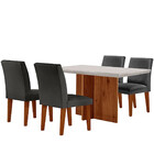 Sala De Jantar Mesa Olimpia 120  Mdf Vidro Canto Reto Com 4 C