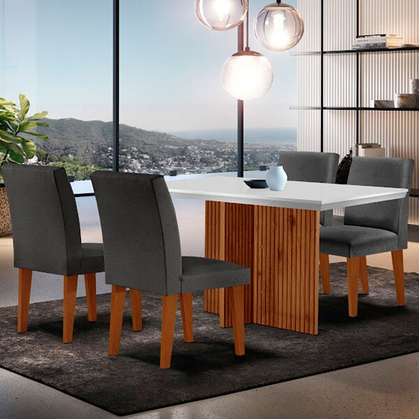 Sala De Jantar Mesa Olimpia 120 Mdf Canto Reto Com 4 Cadeiras