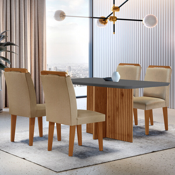 Sala De Jantar Mesa Olímpia 120cm Em Mdf E 4 Cadeiras Athenas