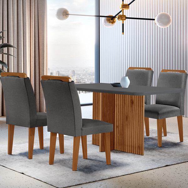 Sala De Jantar Mesa Olímpia 120cm Em Mdf E 4 Cadeiras Athenas