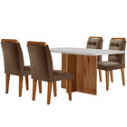 Sala De Jantar Mesa Olímpia 120cm Mdf Canto Copo Com 4 Cadeir