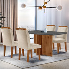 Sala De Jantar Mesa Olímpia 120cm Mdf Canto Reto Com 4 Cadeir