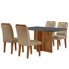 Sala De Jantar Mesa Olímpia 120cm Mdf Canto Reto Com 4 Cadeir